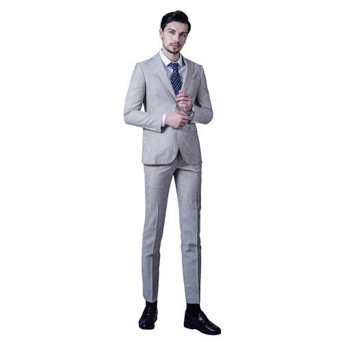 Bespoke Slim Fit Blend Wedding Beige Striped Suit