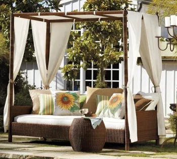 Waterproof Rattan Patio Furniture: HJ HOME Hotel Big Canopy Sun Bed Garden Pool Double Lounger Outdoor Daybed