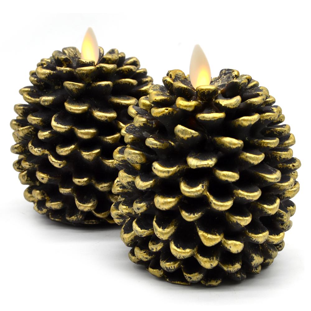 Navidad Pinecone LED LED batería sin llama velas con temporizador