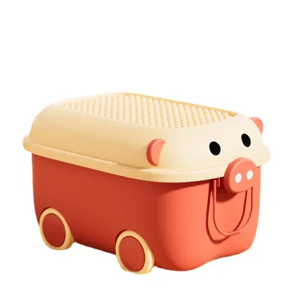 Plastic Children Toys Storage Box with Wheels and Handle - S Size 46x31x27cm - Lovely Color Toy Organizer