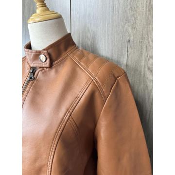 Jackets para mujeres con chaqueta de cuero de manga larga con cremallera