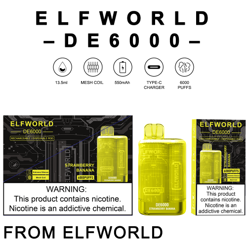 Elf World De6000puffs Vape avec batterie rechargeable de 550mAh