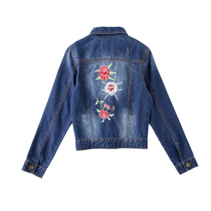 New Flower Embroidery Skinny Women Denim Jacket