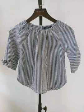 cotton yarn dyed striped tie sleeve girls blouse