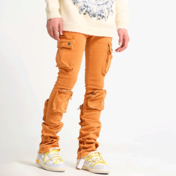 Kargo oranye kurus kurus cuci jeans pria