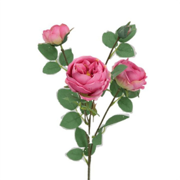Artificial Faux Long Stem Spring Round Rose Austin Roses with Green Leaf for Wedding Home Decor