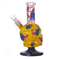 9.4 pollici di occhiale hippies, disegno giallo a mano bong di vetro in vetro, bronmo di fiori carino, tubo d'acqua di vetro borosilicato, giaccino di vetro, mano