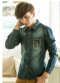 무료 배송 남자의 2015 패션 빈티지 스타일 데님 셔츠