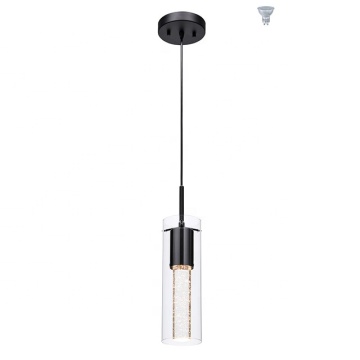 XiNBEi Lighting Modern 1 Light Mini Hanging Kitchen Island Pendant Light with LED Bulb & Bubble Crystal Matte Black Finish