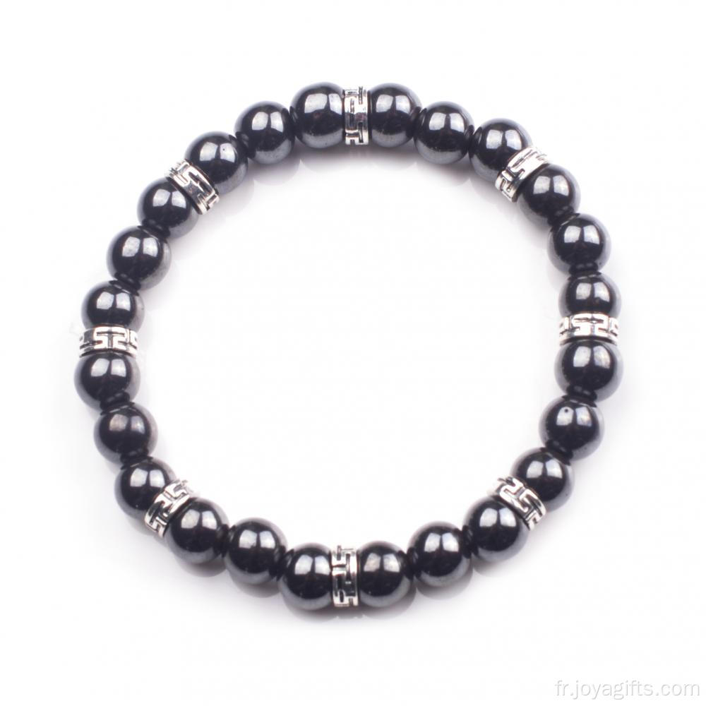 Hématite 8mm perles Bracelet en acier inoxydable alliage breloque pour hommes