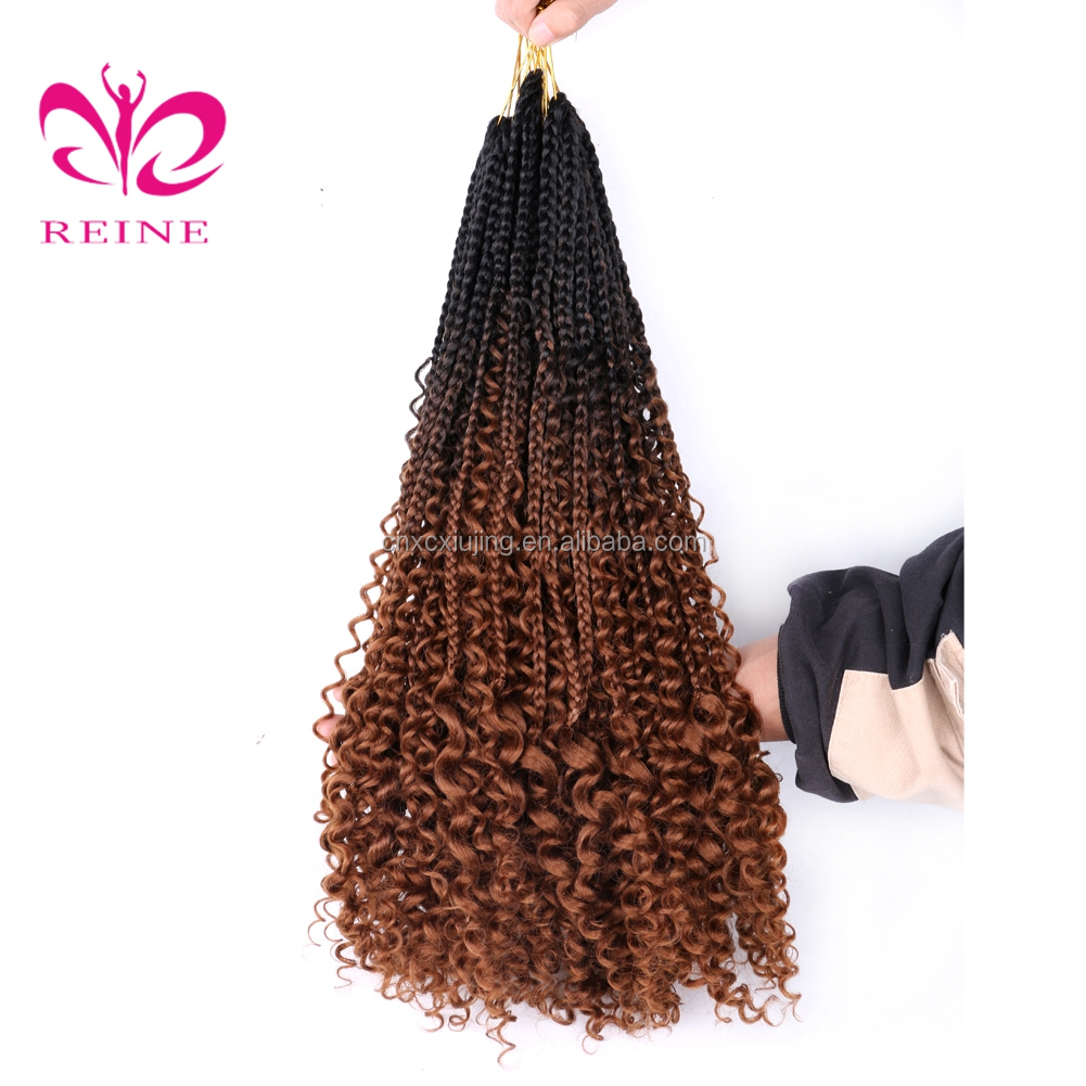 REINE New Styles Bohemian  Box Braids With Curls End Black Ombre Brown Synthetic Crochet Hair