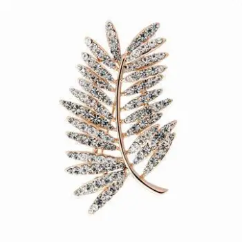 Leaf-shaped Brooches, Made of Zinc Alloy and Crystal, Customized Specifications are Accepted