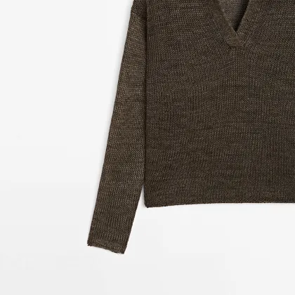 Women's 100% linen polo shirt collar knit sweater