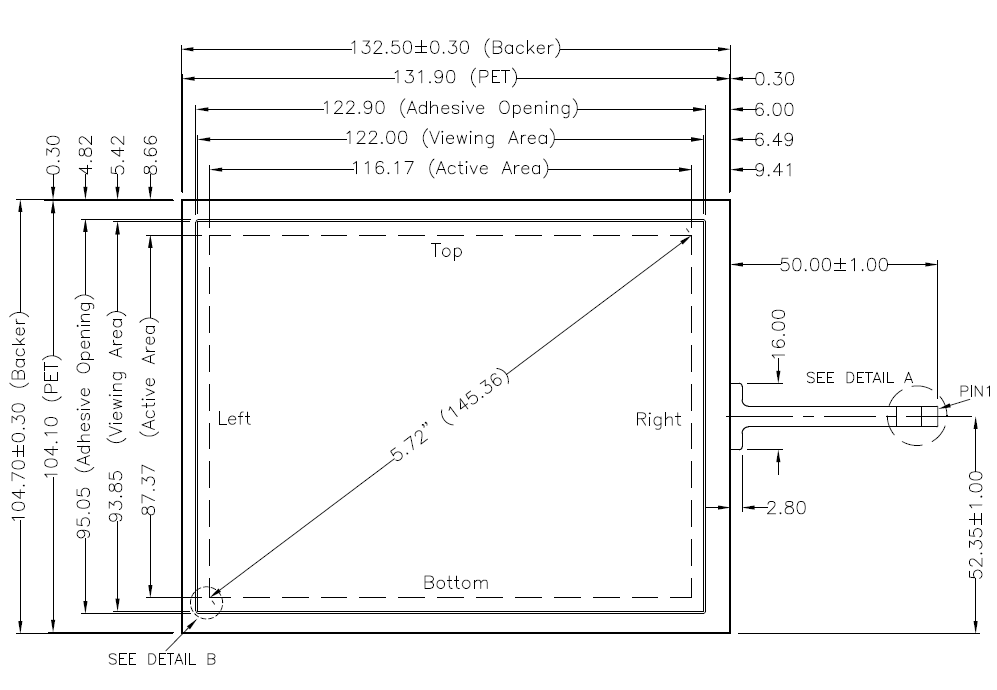 5.7 นิ้ว AMT หน้าจอสัมผัสแบบ Resistive 9532