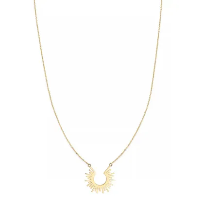 Geometric 18K Gold Plated Stainless Steel Sun Shine Pendant Necklace for Women's Jewelry