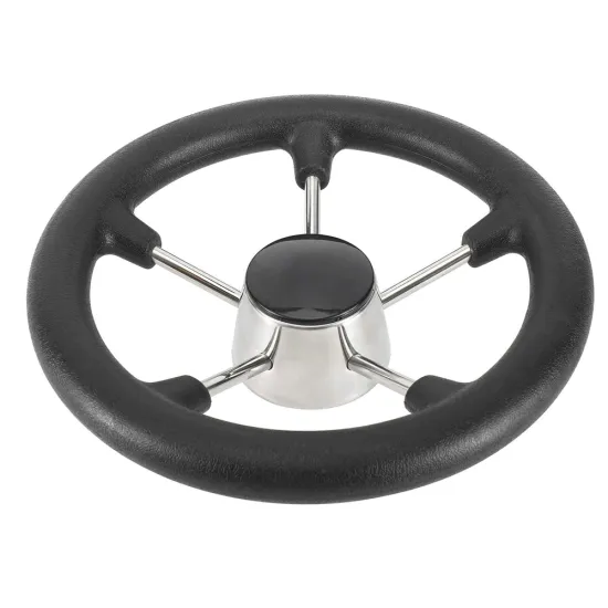 Top Quality 5-Spoke Black PU Coating Boat Steering Wheel for Kayak/Yacht/Ship