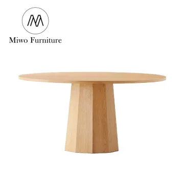 Custom Modern Round Oak Dining Table and Chair Set for 6-8 Seats