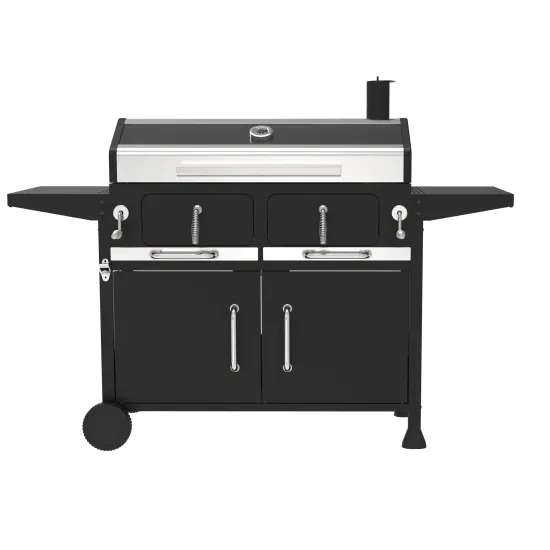 High-Quality Dual Charcoal Tank Door Charcoal Grill with Glass for Outdoor Parties and Side Table