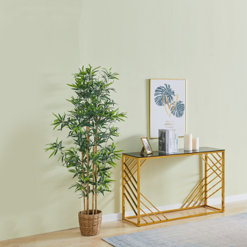 Gold Tea Glass Luxury Metal Frame Console Table