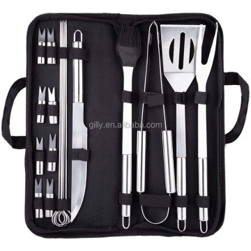 Hot Sale Portable 18pcs Stainless Steel BBQ Tools Set for Outdoor Grilling