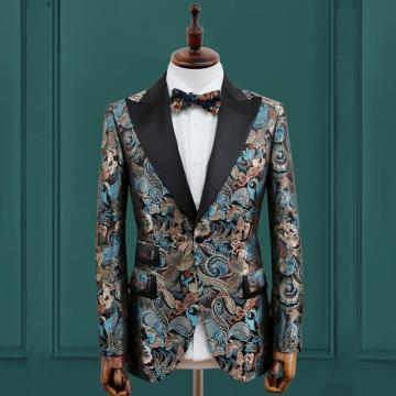 ชุดสูท Jacquard สีน้ำเงินทันสมัยสำหรับสุภาพบุรุษแนวหน้าด้านแฟชั่น