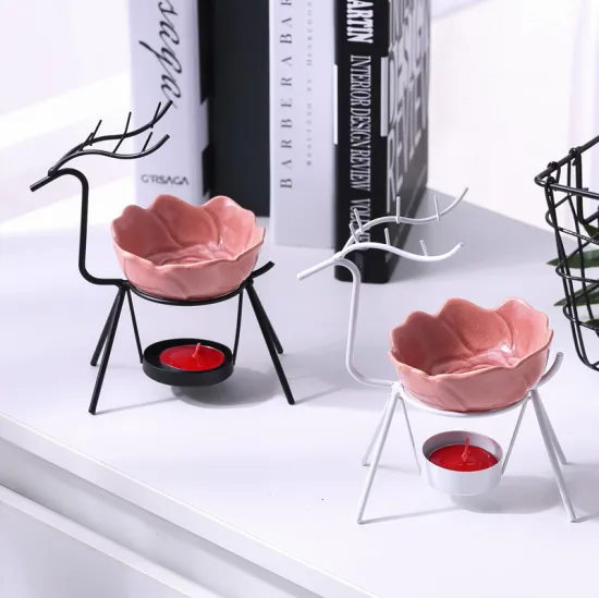 Ceramic Tealight Candle Holder Oil Burnerwith Candle Spoon,160ml Aroma Burner Oil Diffuser Yoga Spa Home Decor Christmas Gift