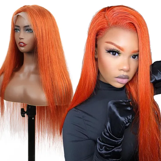 Overtone Ginger Red Blonde Orange Color Natural Brazilian Human Hair Lace Front Wigs T Part Pre Plucked Virgin Ginger Wigs