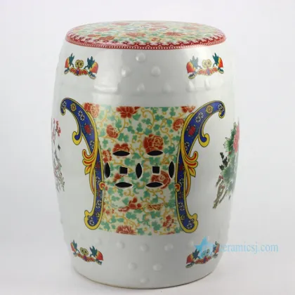 RYLL39 Colorful Bird and Flower Ceramic Garden Stool