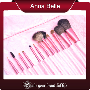 12pcs pink color makeup brush set with pu bag synthetic hair goat hair wool pony hair