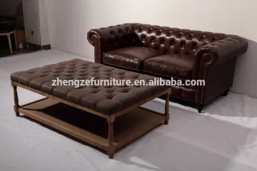 Classical US style solid wood 3 seater sofa, leather sofa
