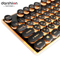 Gaming Russian English Keyboard Retro Round Glowing Keycap Metal Panel Backlit USB Wired Illuminated Border