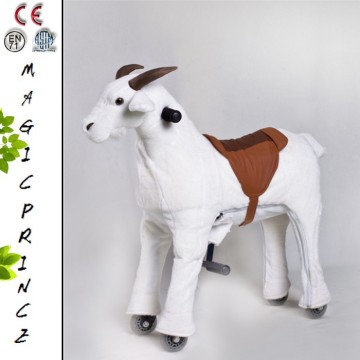 2014 CHINA popular playful large toy ride on animal plush toy white gort horse on wheels,steel mechanical plastic cover