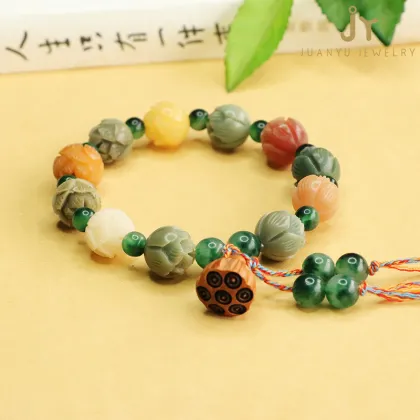 Jewelry Stone Bodhi Root Beaded Bracelets: Precious Stone Prayer Beads & Bodhi Seed Buddha Beads for Women