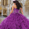 Gaun Quinceanera, Strapless, lantai panjang, Organza manik-manik