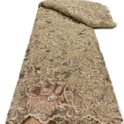 Sequin Lace Fabric with Embroidered Flower Indian Lace Embroidery Fabric