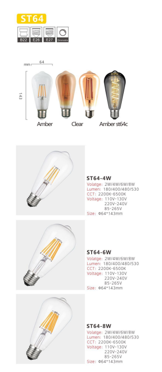 LED Filament Lamp 4W 6W 8W