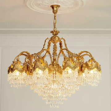 Copper Pendant Lamp with Crystal Tassels for European Style Villa Hall