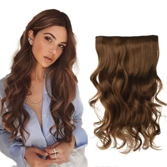 High Quality Wholesale Soft Long 24 inch Heat Resistant Fiber Wavy Clip in Hair Extension One Piece Synthetic Hair Extensions