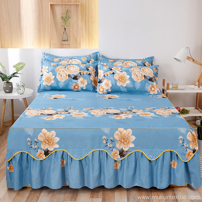 Hot selling polyester microfiber printed bedskirt sheet set