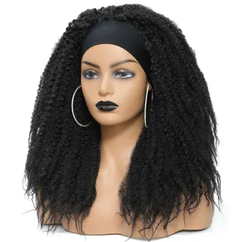 African Synthetic Ombre Glueless Cosplay Wig Short Afro kinky curly Hair Marley Braids Headband Wig