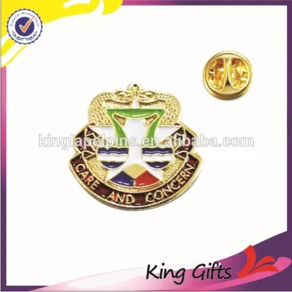 Care and concern gold enamel lapel pin with beautiful red translucent