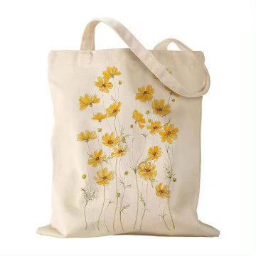 Flowers Cotton Canvas Tote Bag With Zipper