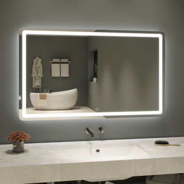 Wall-Mounted LED Smart Bathroom Mirror with Touch Screen and Anti-Fog Technology
