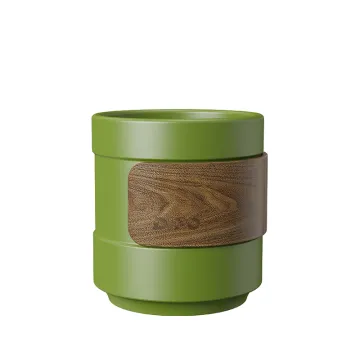 Matte Green Stackable Ceramic Coffee Mug with Wooden Sleeve - DHPO New Design