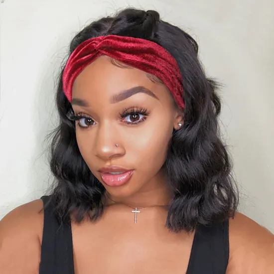 Wholesale Short Bob Headband Wigs for Woman Glueless Full Machine Body Wave Brazilian Human Hair HeadBand Wig Natural Colore