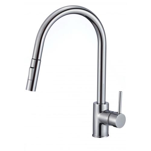 Low Pressure Pull Out Kitchen Tap Round Brass Pull-out Single Handle Kitchen Faucet Factory