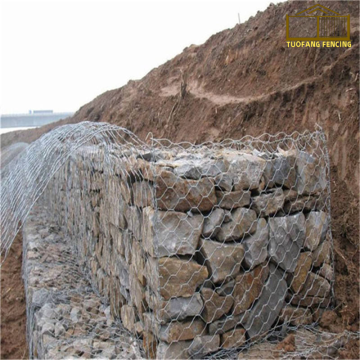 Caixa de gabion hexagonal de pedra revestida com revestimento galvanizado