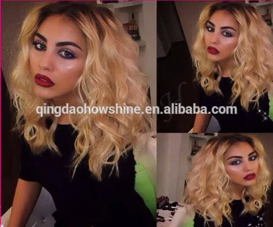 Top Beauty Brazilian Human Hair Ombre Blonde Natural Wavy Human Hair Glueless Full Lace Free Parting Wig