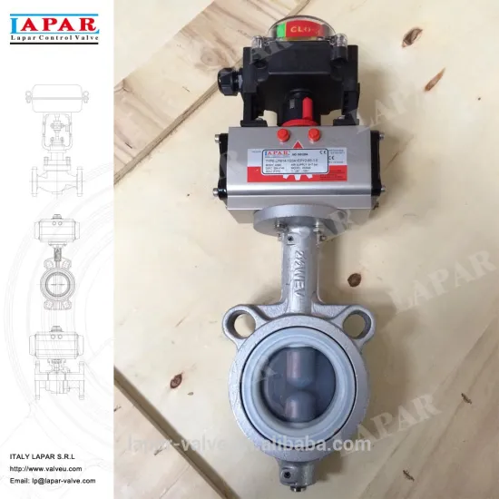 LAPAR High Performance Pneumatic FEP(F46) Lined Wafer Butterfly Valve with Limit Switch