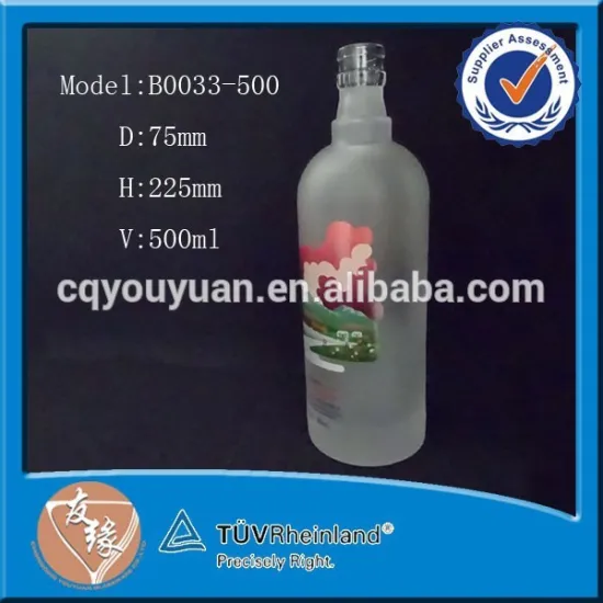 500ml glass drinking bottle with landscape painting
1,  vodka glass bottle 
10, scew port round spirits glass bottle 750ml